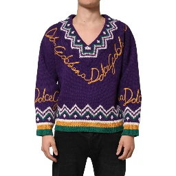 Purple Wool DG Logo Men Knit Pullover Sweater