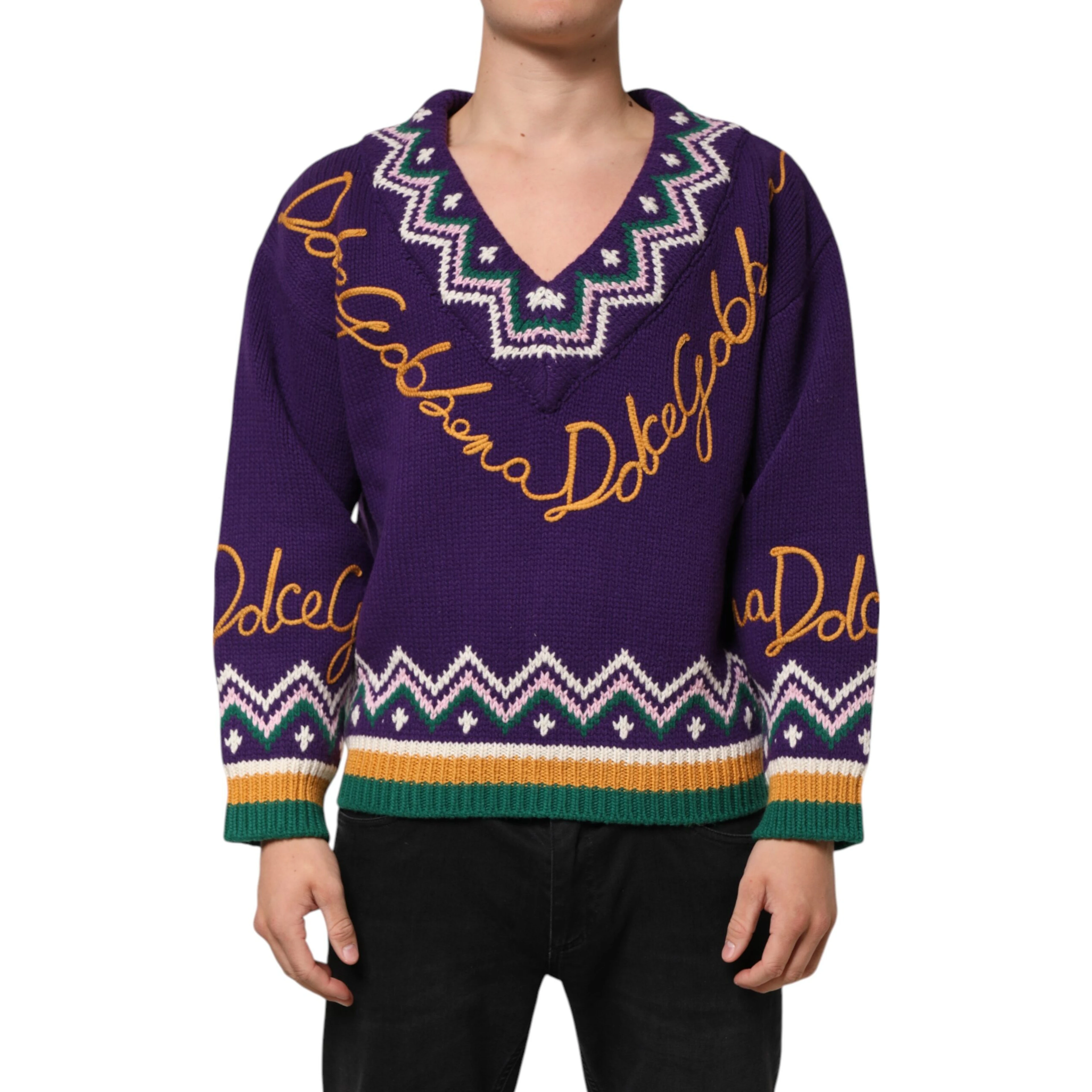 Purple Wool DG Logo Men Knit Pullover Sweater