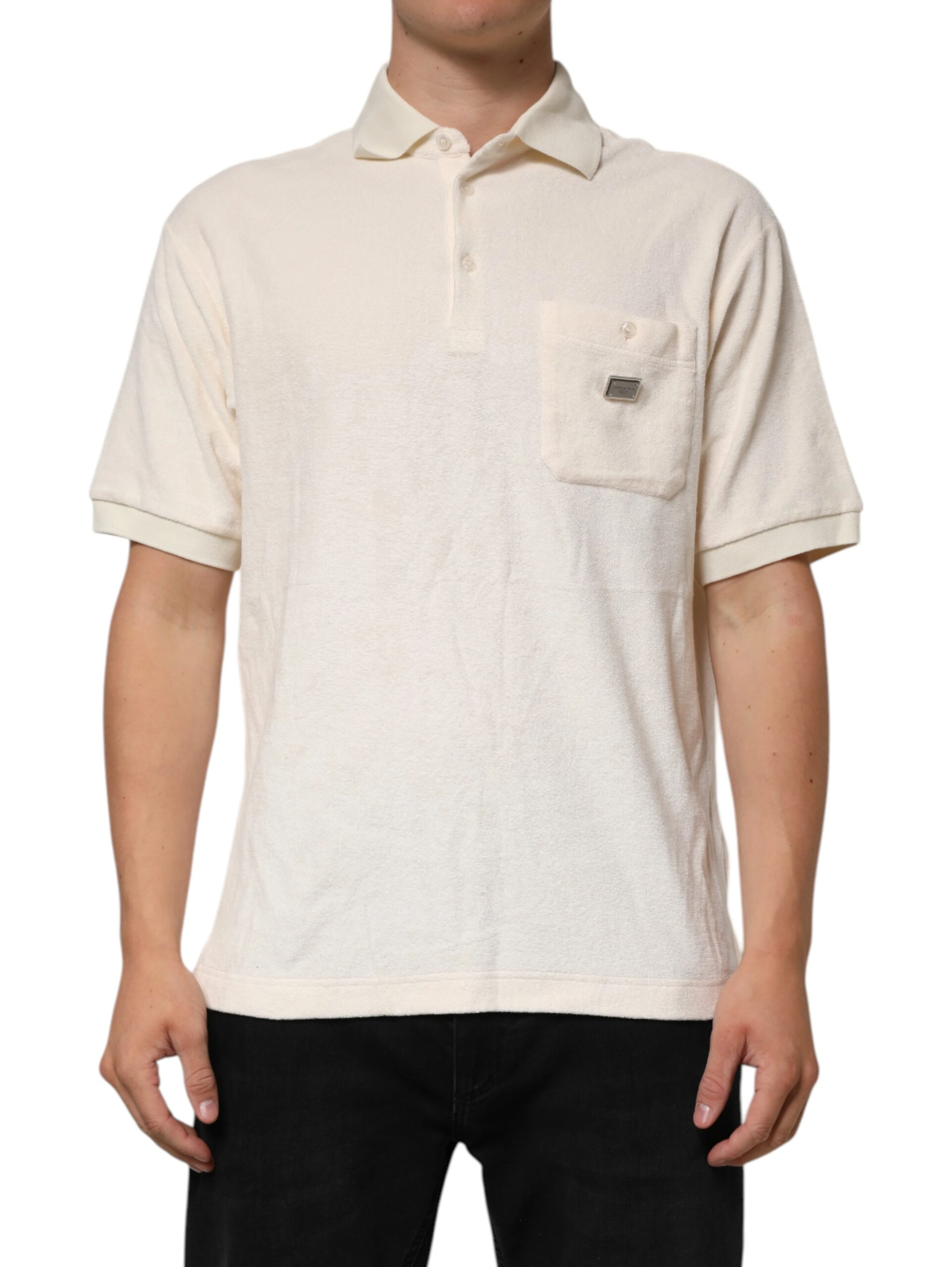 Ivory Cotton Terry Logo Pocket Polo T-shirt