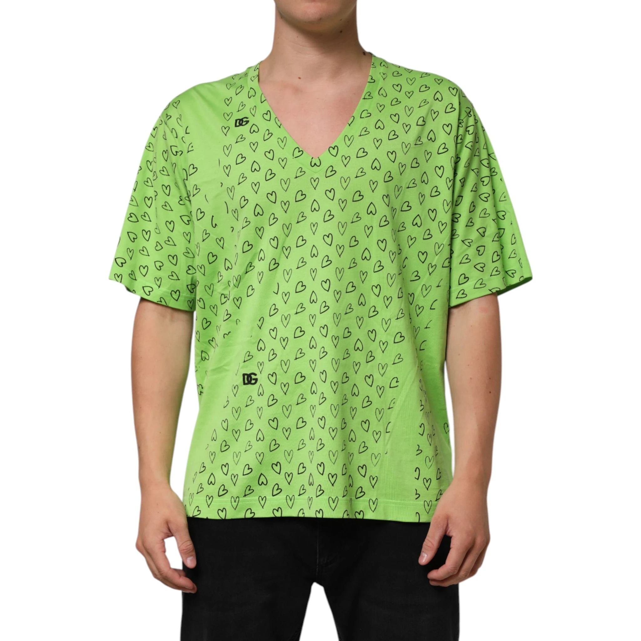 Green V-Neck DG Logo Heart Print T-shirt