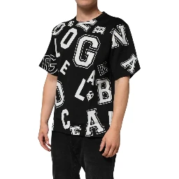 Black Cotton Letter Print Short Sleeve T-shirt
