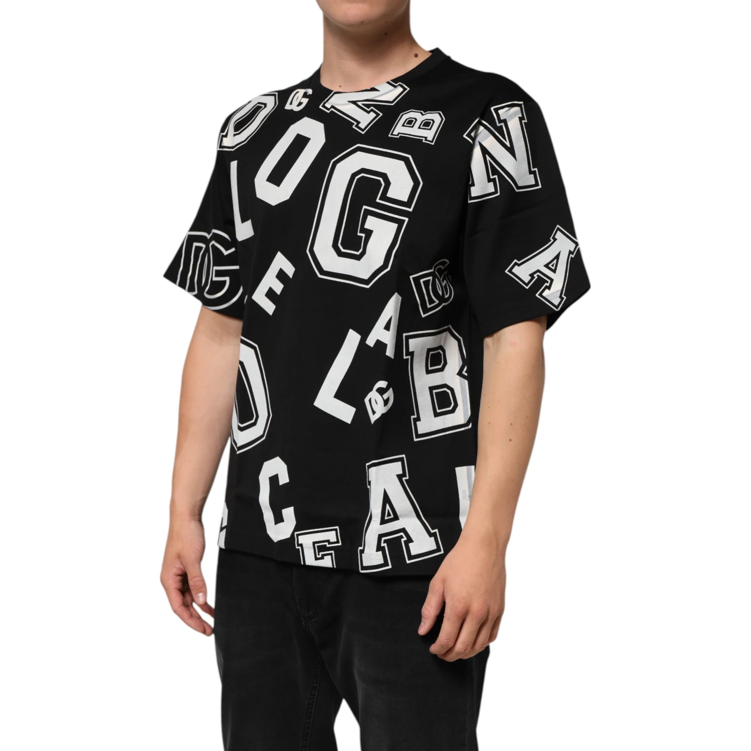 Black Cotton Letter Print Short Sleeve T-shirt