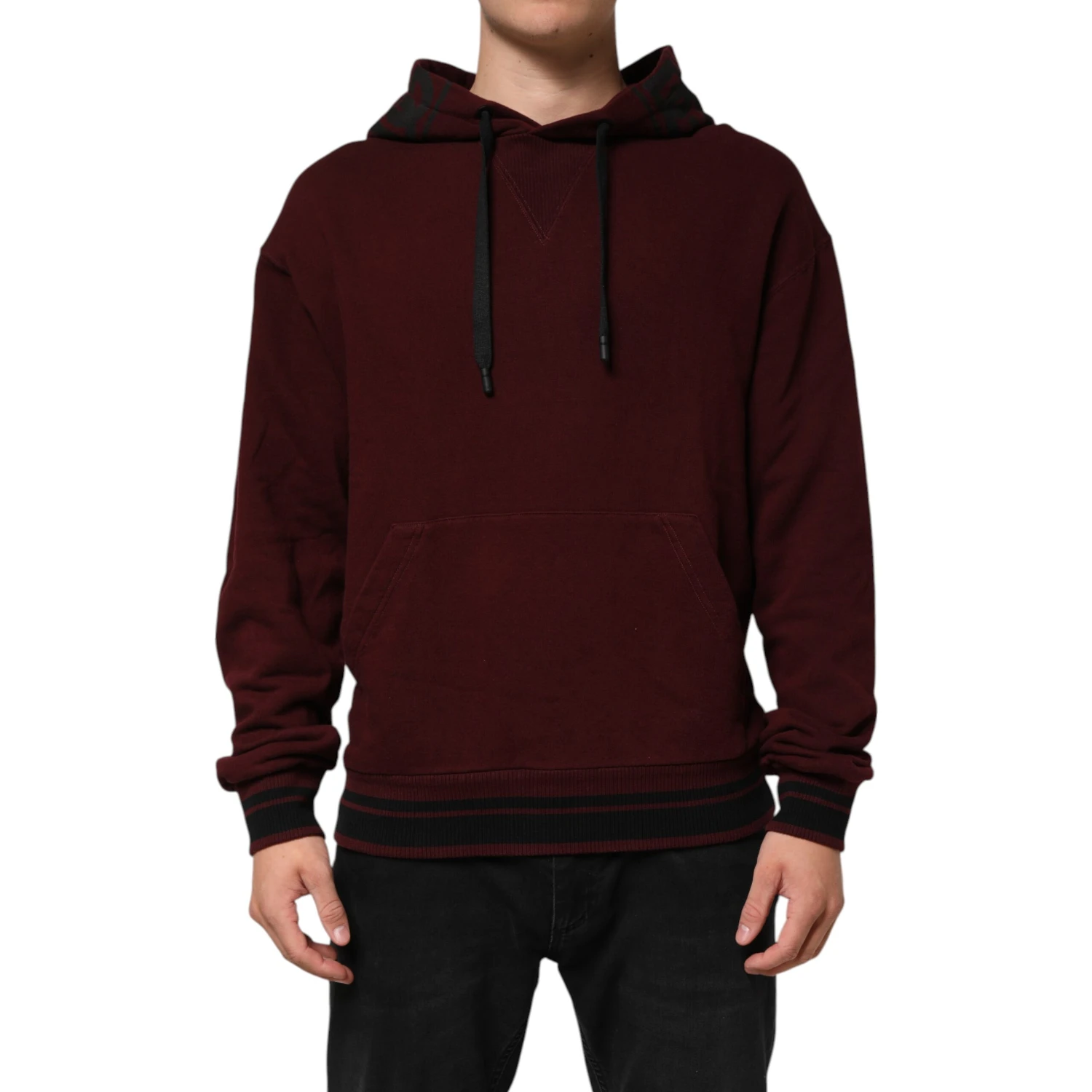 Burgundy Cotton Plaid Lined Men Hoodie Sweater