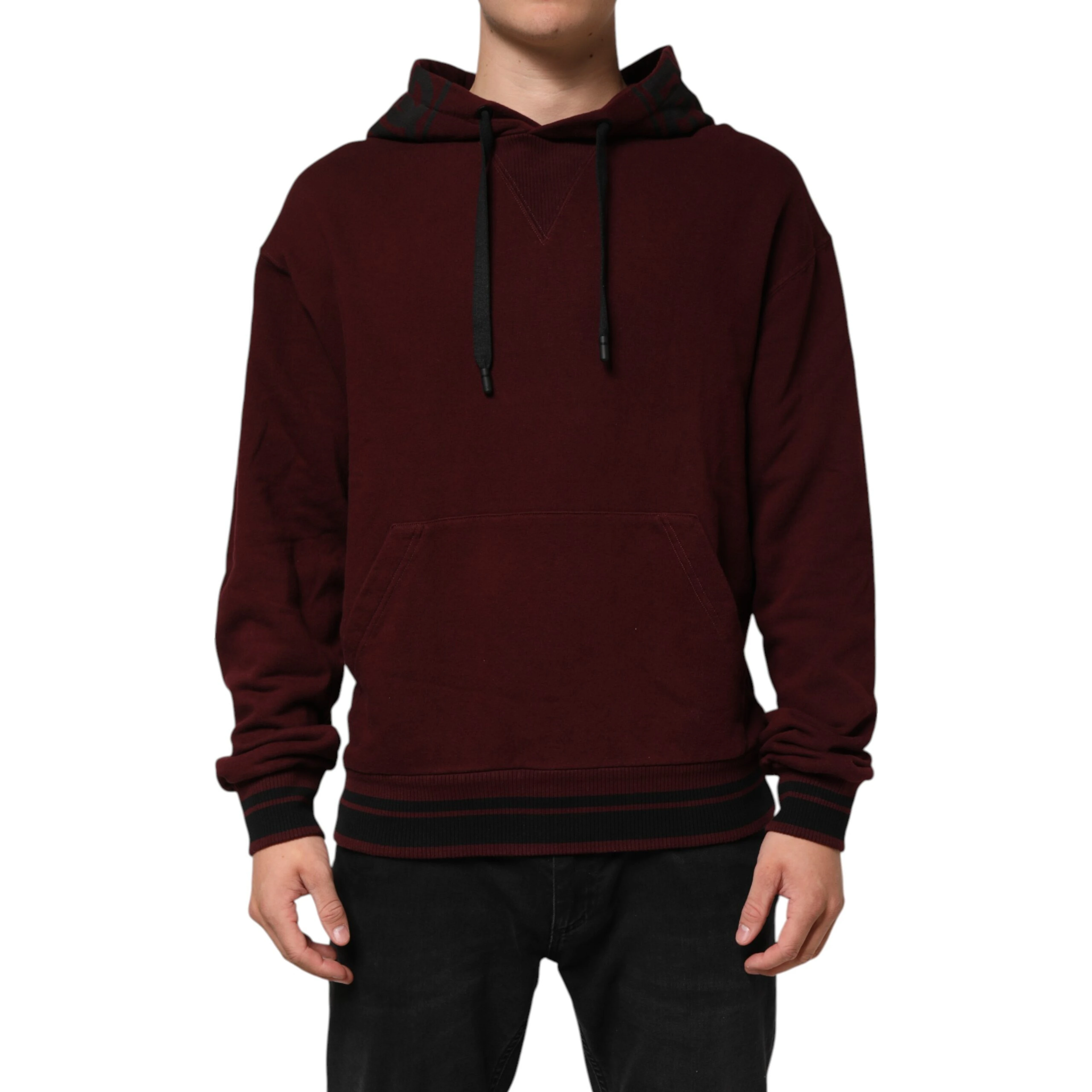 Burgundy Cotton Plaid Lined Men Hoodie Sweater