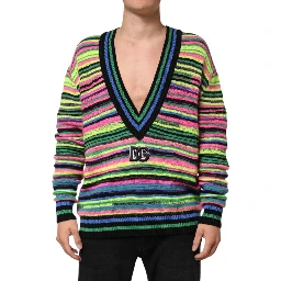 Multicolor DG Logo V-Neck Knit Pullover Sweater