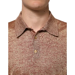 Brown Silk Textured Short Sleeve Polo T-shirt