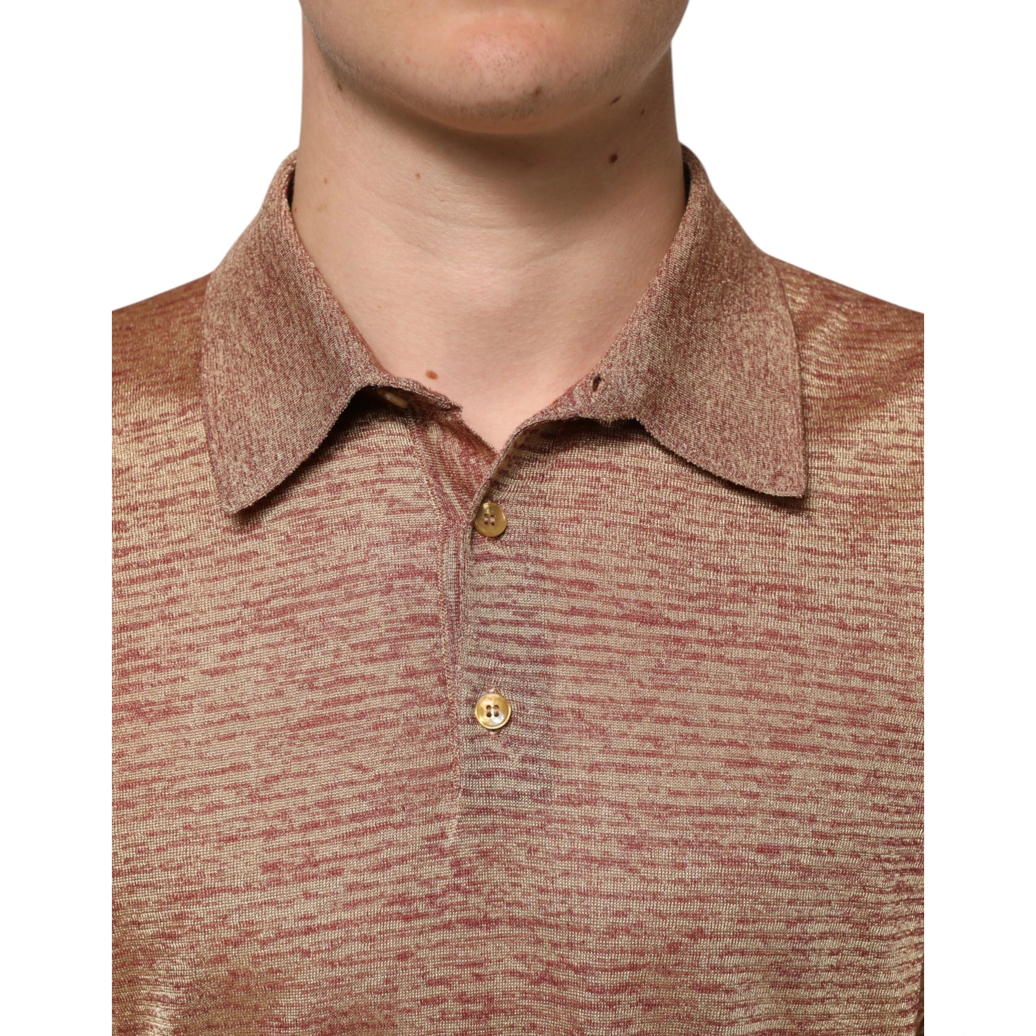 Brown Silk Textured Short Sleeve Polo T-shirt
