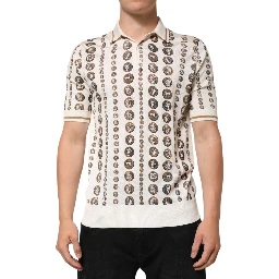 Silk Ivory Coin Print Logo Men Polo T-shirt