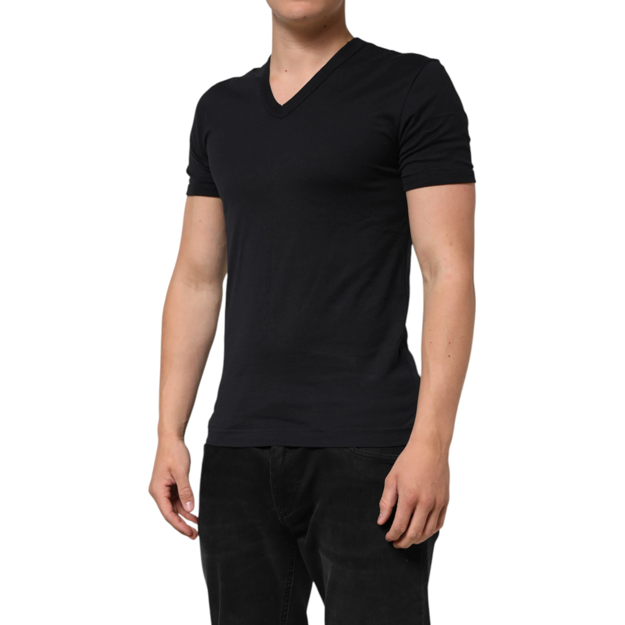 Black Cotton Plain V-Neck Men Shirt T-shirt