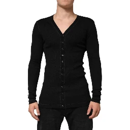 Black Cotton Button Up Men Cardigan Sweater