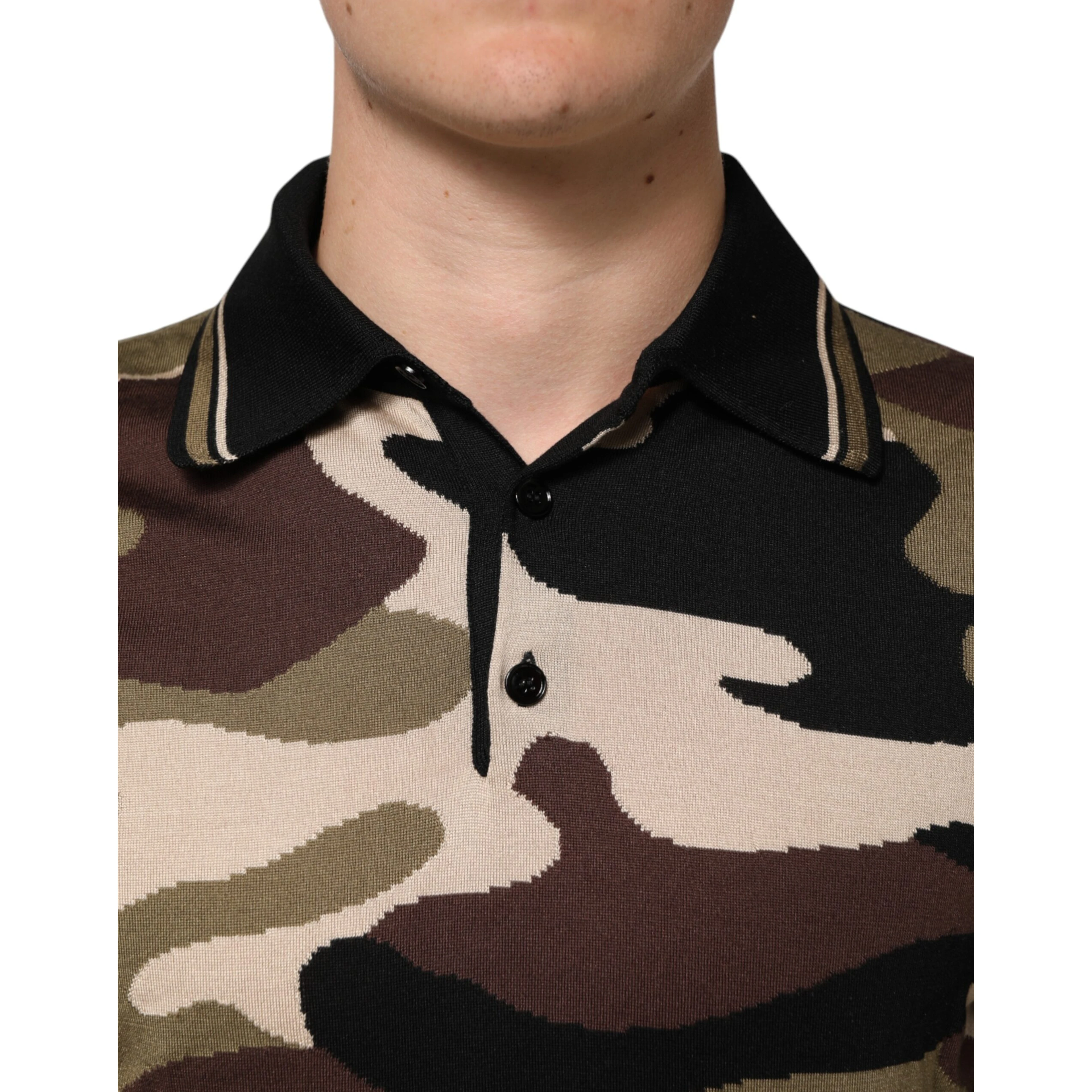 Camouflage Brown Silk Military Polo T-shirt