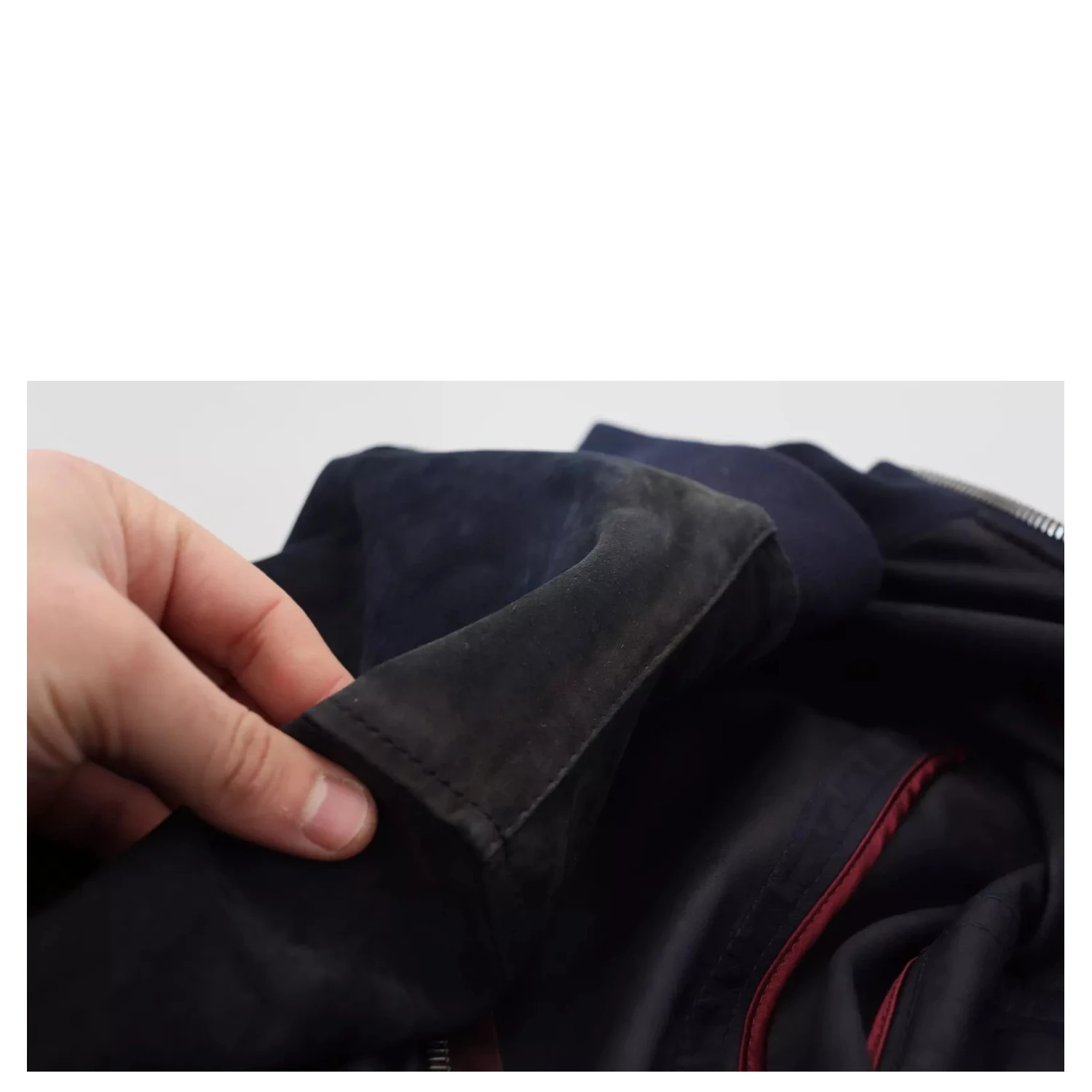 Dark Blue Suede Lambskin Blouson Jacket