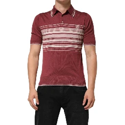 Cotton Burgundy Striped DG Logo Polo  T-shirt