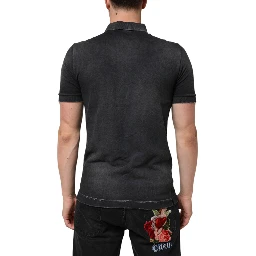 Gray Cotton Crown Collared Men Polo T-shirt