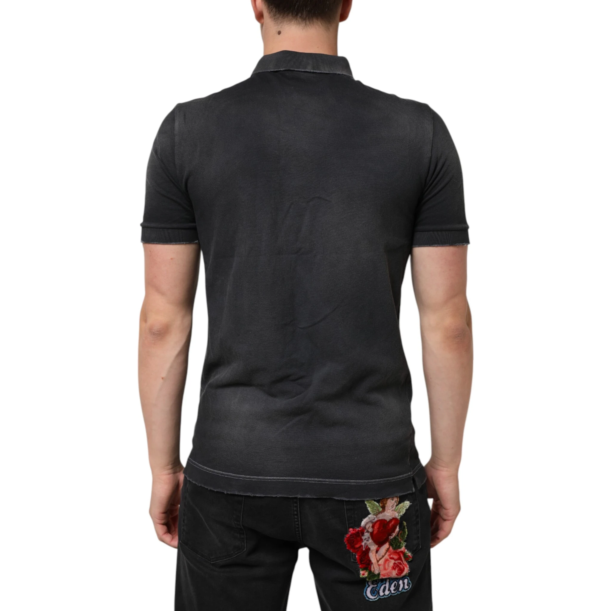 Gray Cotton Crown Collared Men Polo T-shirt
