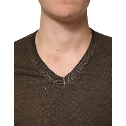 Dark Brown Cotton Tattered Logo Men T-shirt
