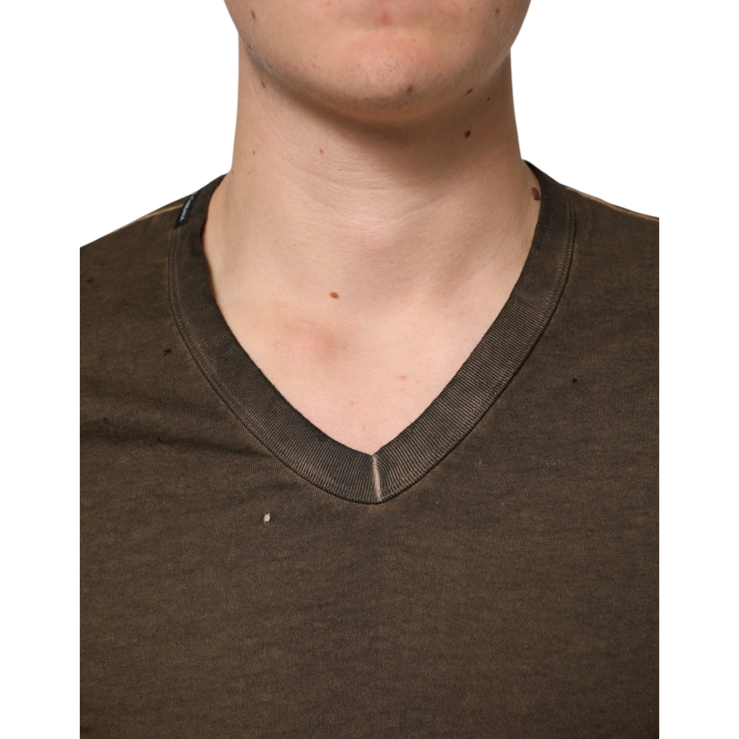 Dark Brown Cotton Tattered Logo Men T-shirt