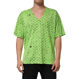 Green V-Neck DG Logo Heart Print T-shirt