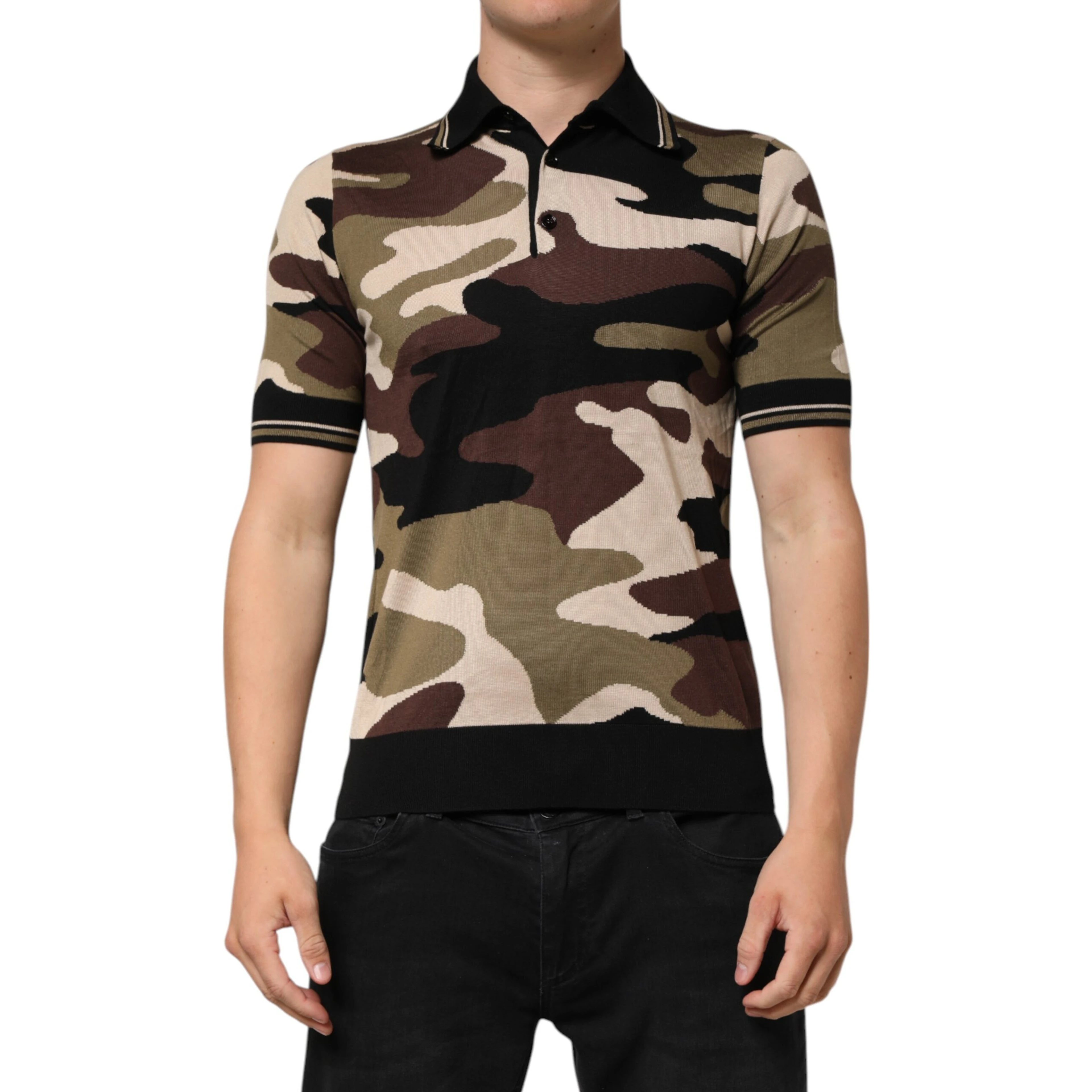 Camouflage Brown Silk MilitaryPolo T-shirt