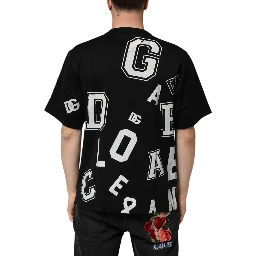 Black Cotton Letter Print Short Sleeve T-shirt