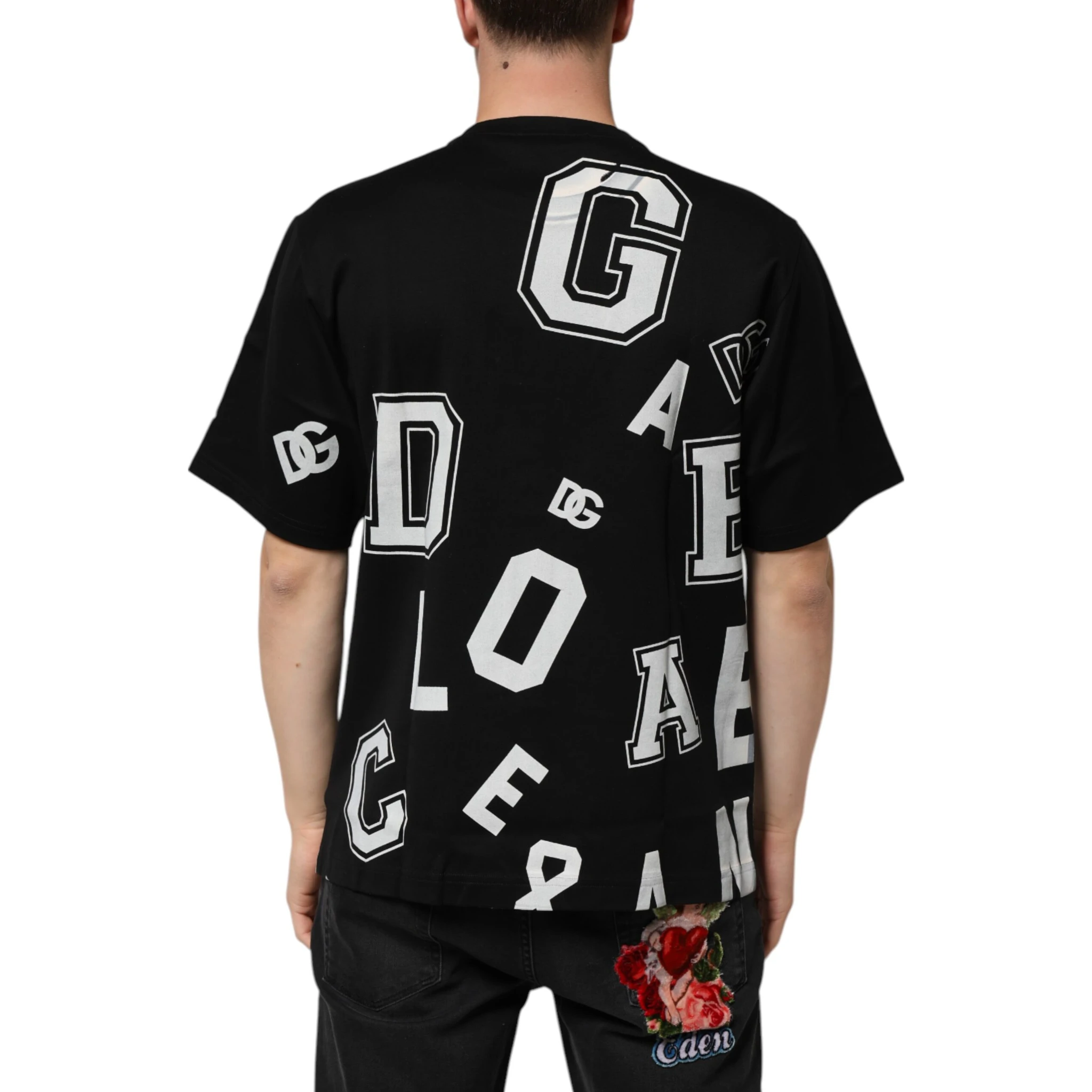 Black Cotton Letter Print Short Sleeve T-shirt