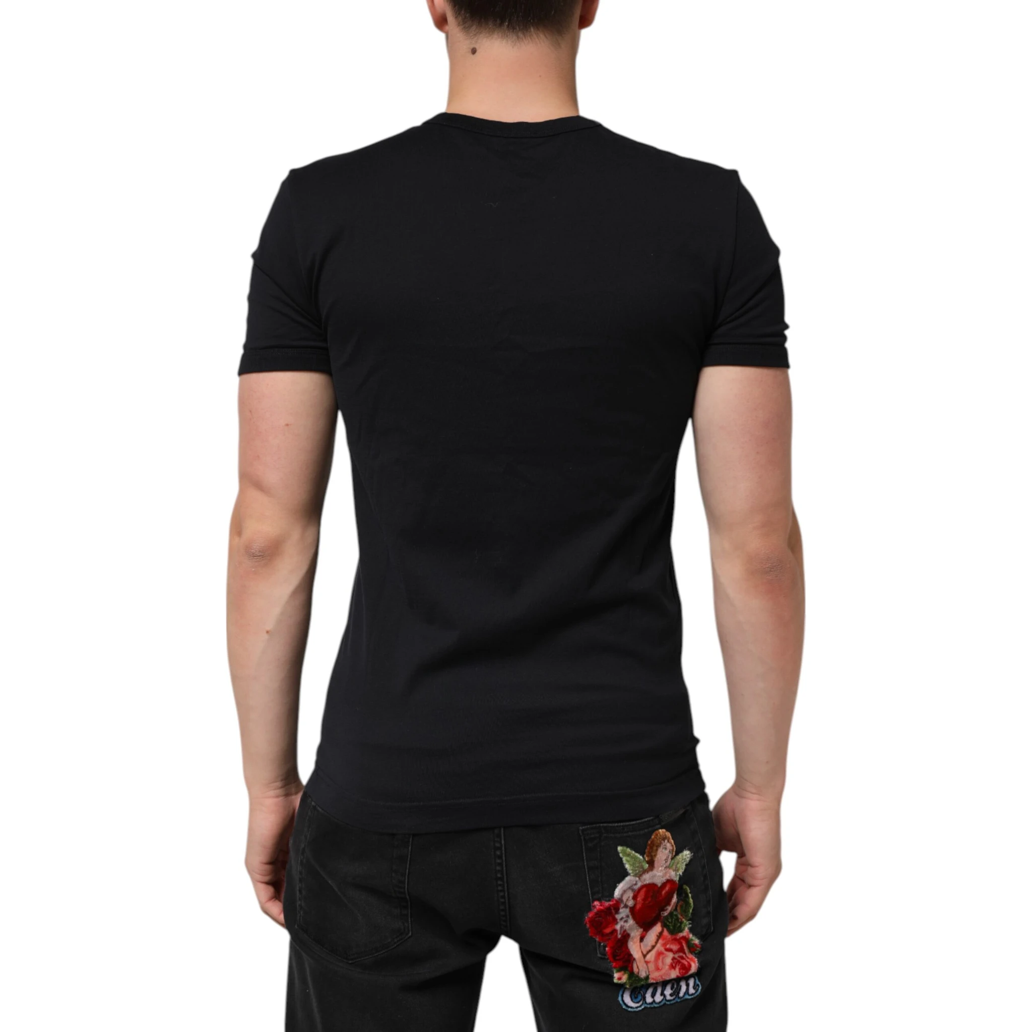 Black Cotton Plain V-Neck Men Shirt T-shirt