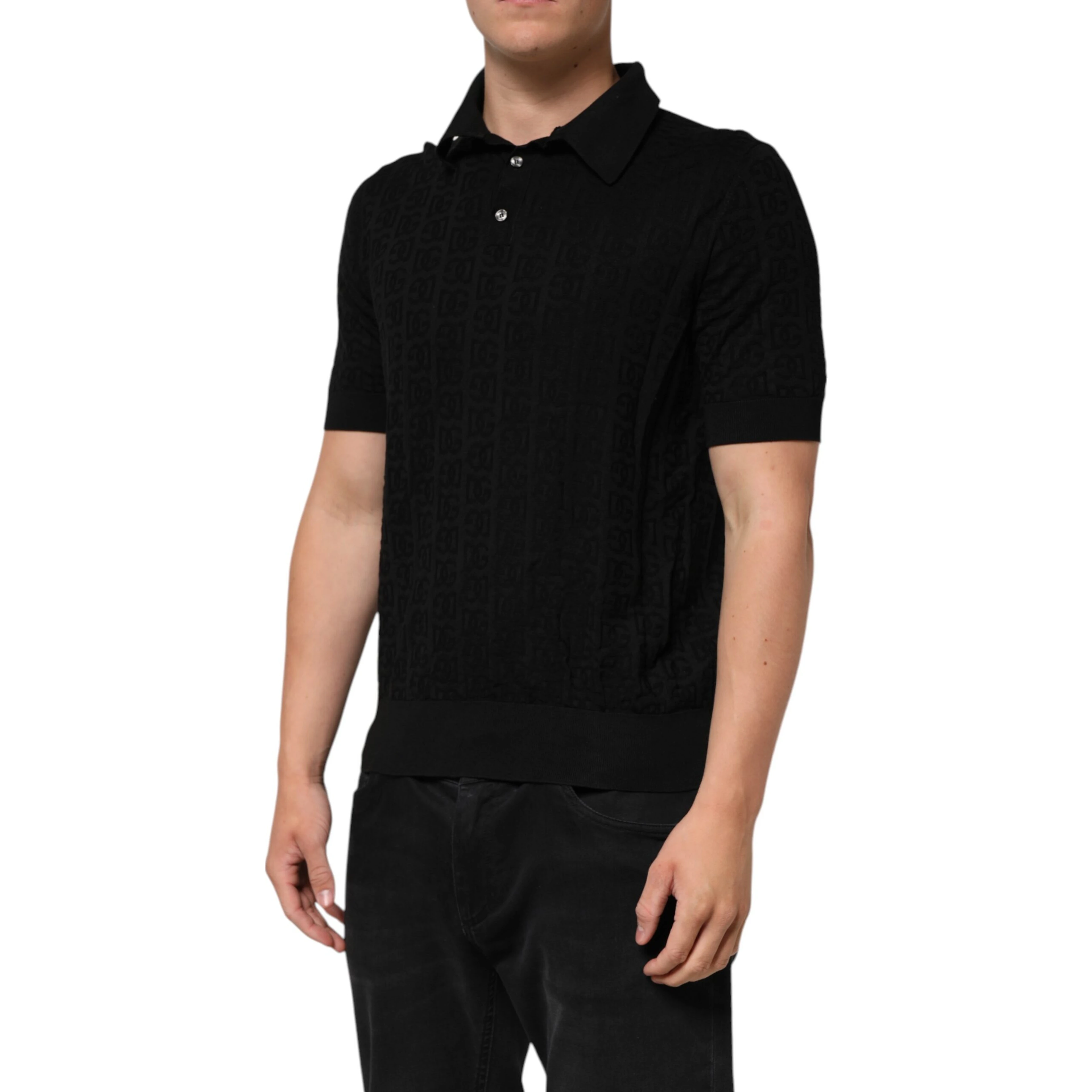 Black Silk Jacquard DG Polo Shirt T-shirt