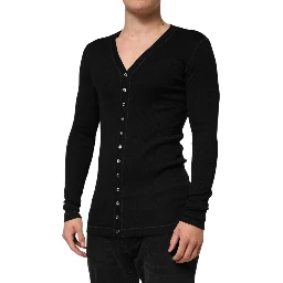Black Cotton Button Up Men Cardigan Sweater