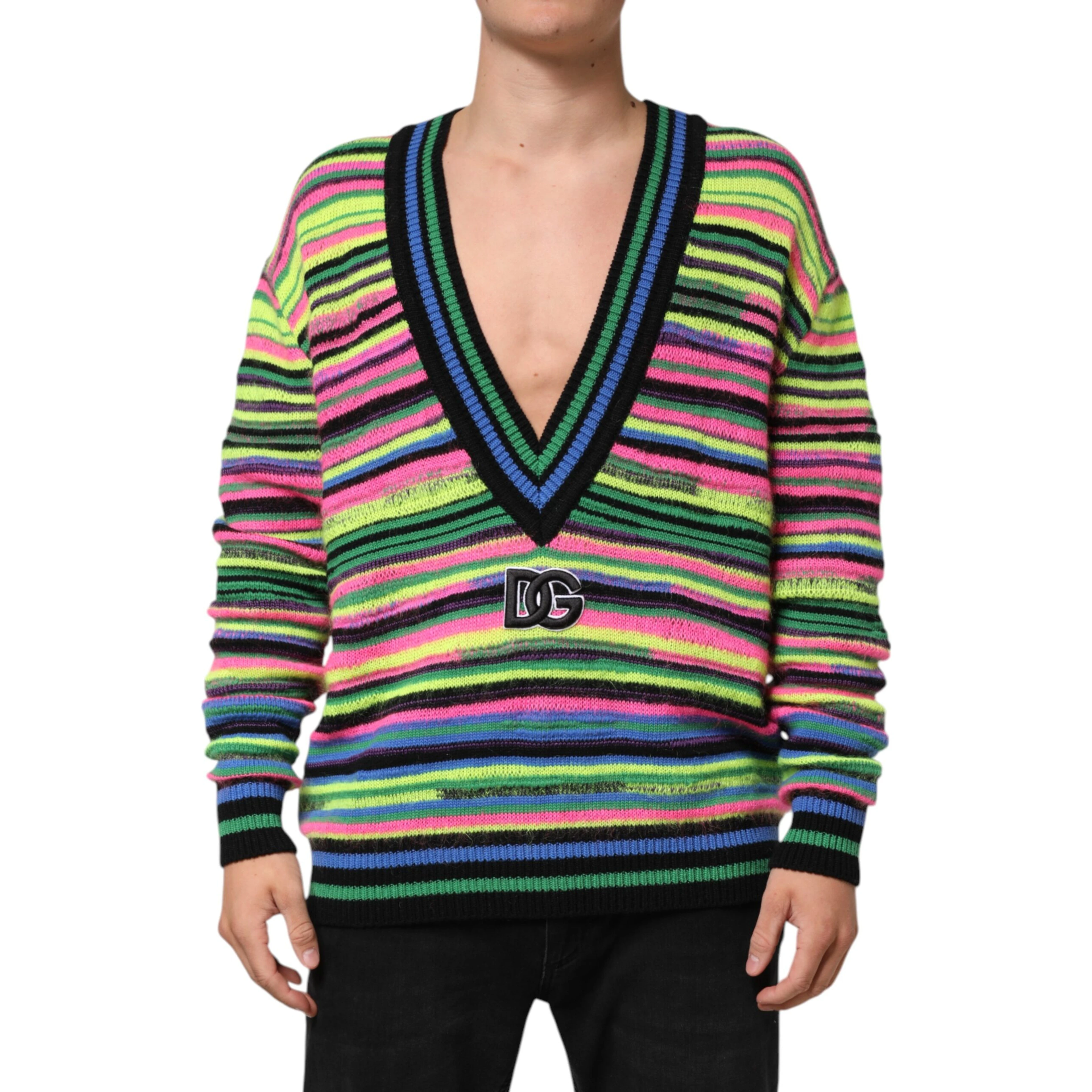 Multicolor DG Logo V-Neck Knit Pullover Sweater