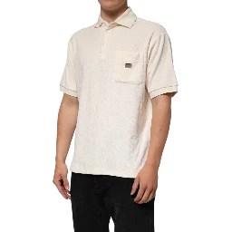 Ivory Cotton Terry Logo Pocket Polo T-shirt