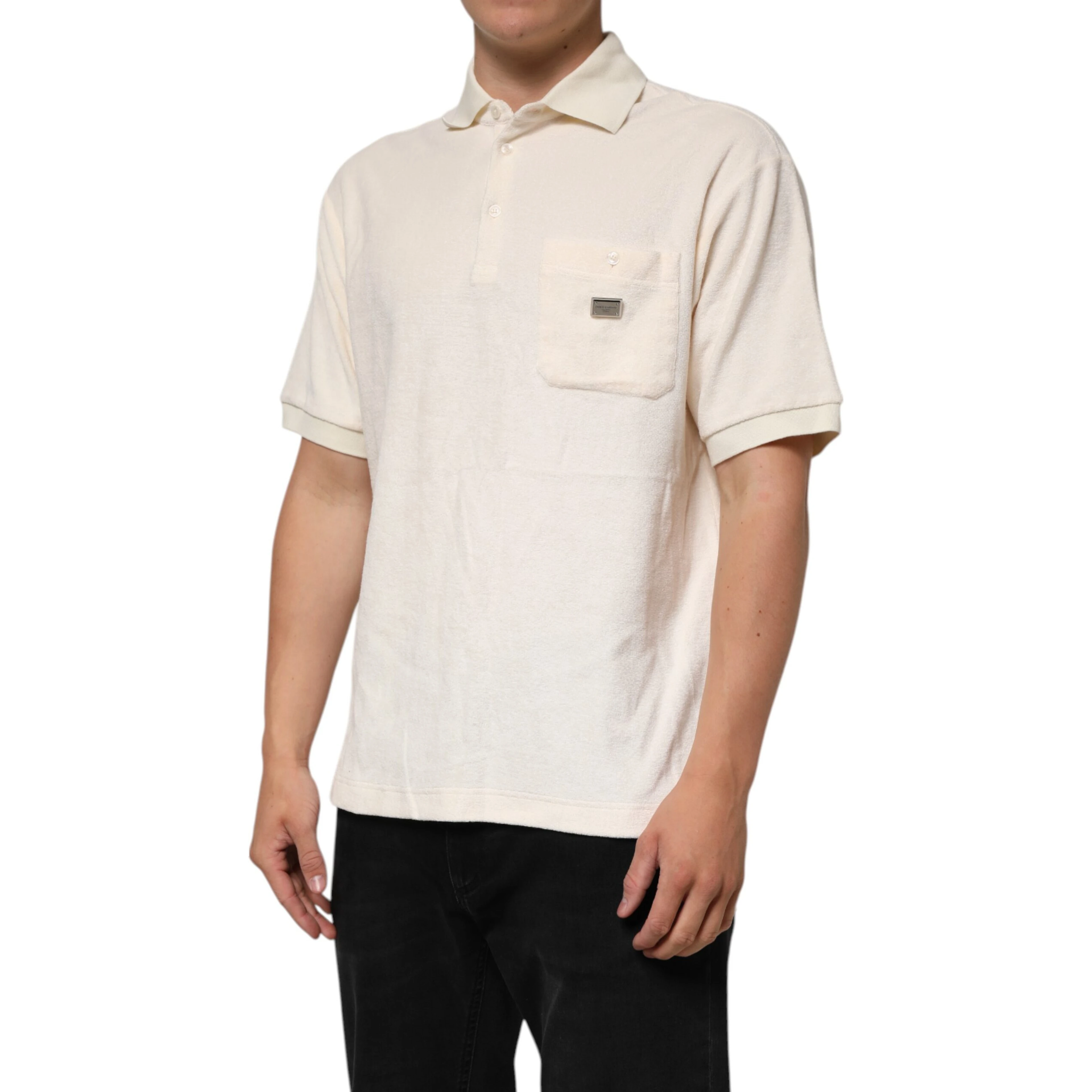 Ivory Cotton Terry Logo Pocket Polo T-shirt