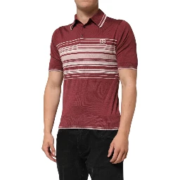 Cotton Burgundy Striped DG Logo Polo  T-shirt