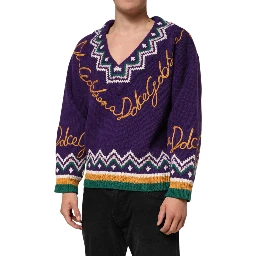 Purple Wool DG Logo Men Knit Pullover Sweater