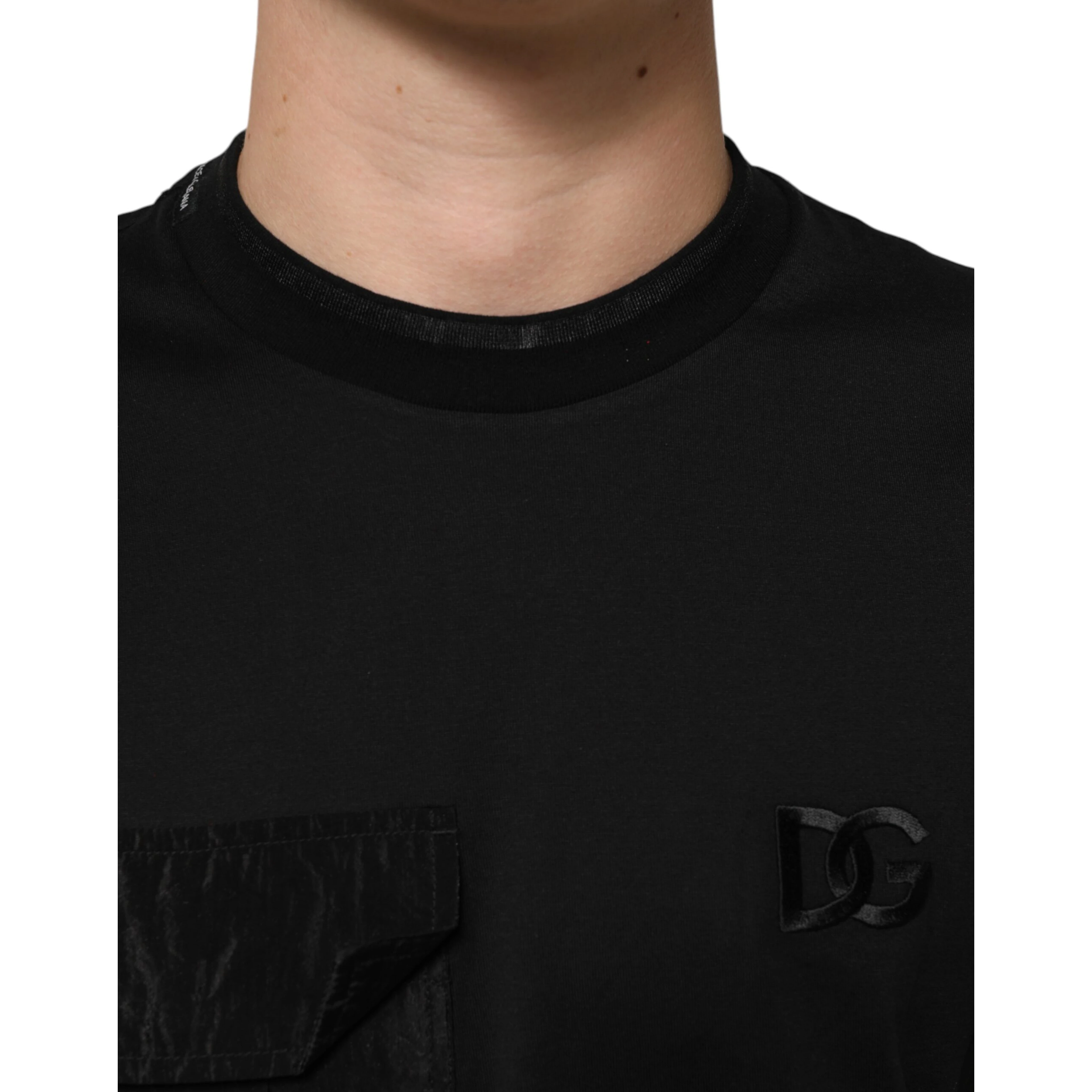 Black Cotton Embroidered DG Logo Pocket T-shirt