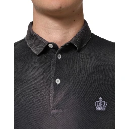 Gray Cotton Crown Collared Men Polo T-shirt