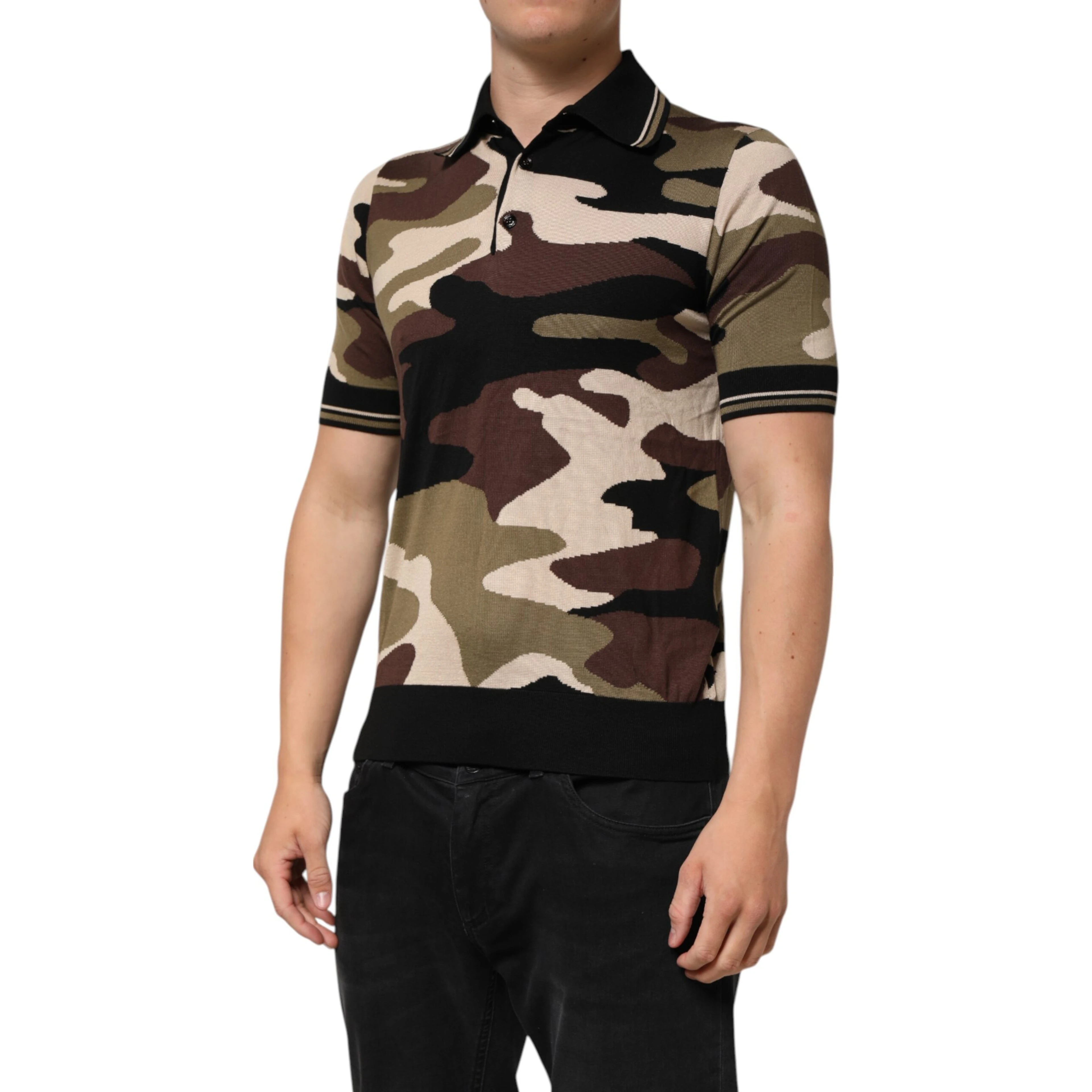 Camouflage Brown Silk MilitaryPolo T-shirt