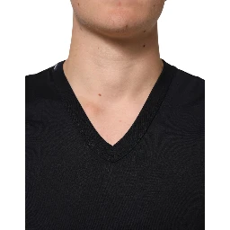 Black Cotton Plain V-Neck Men Shirt T-shirt