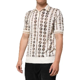 Silk Ivory Coin Print Logo Men Polo T-shirt