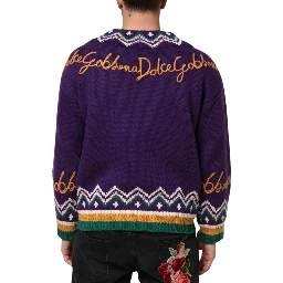 Purple Wool DG Logo Men Knit Pullover Sweater