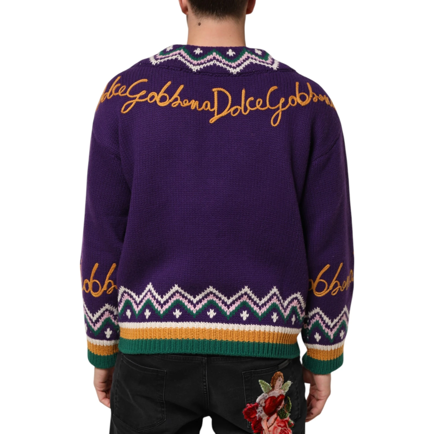 Purple Wool DG Logo Men Knit Pullover Sweater