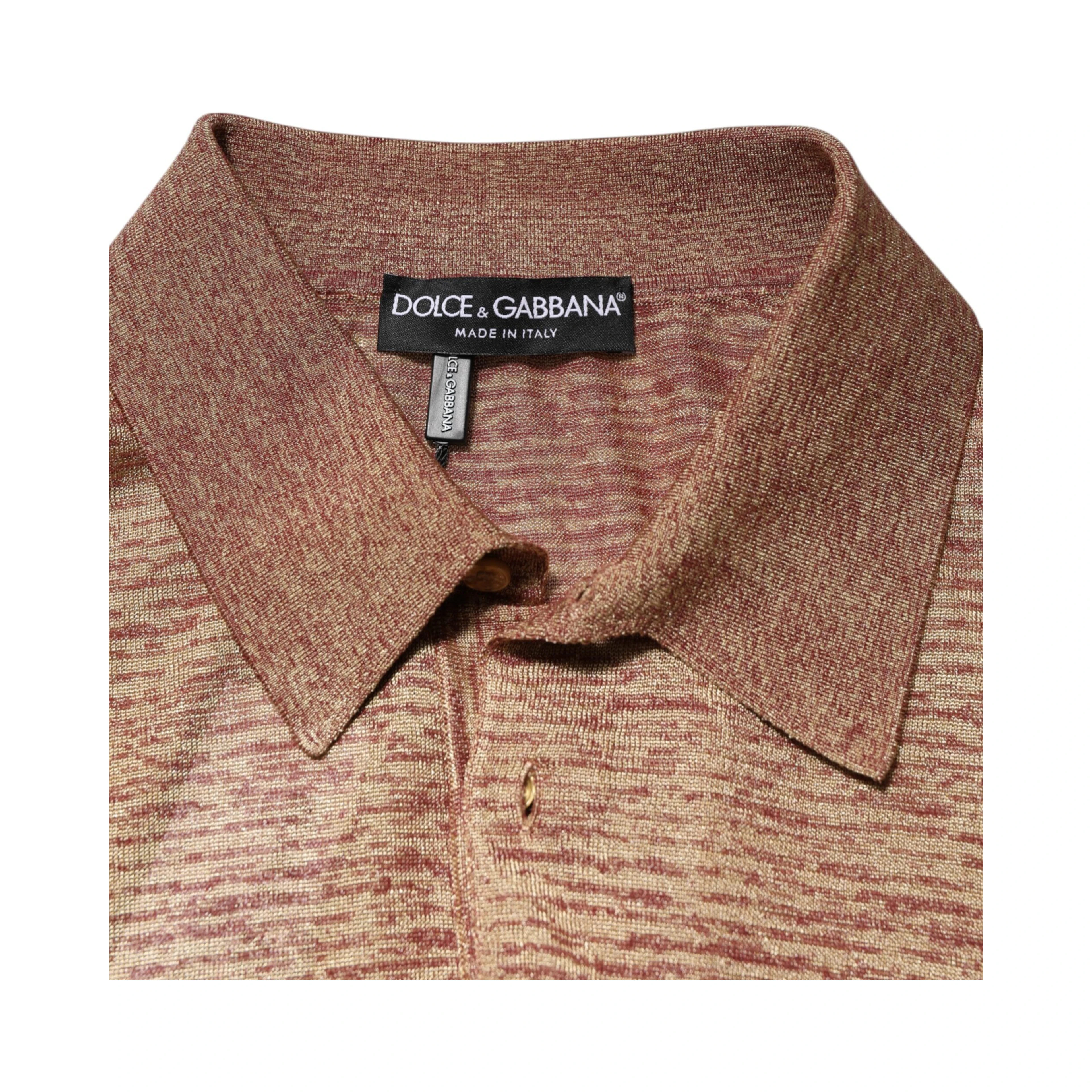 Brown Silk Textured Short Sleeve Polo T-shirt