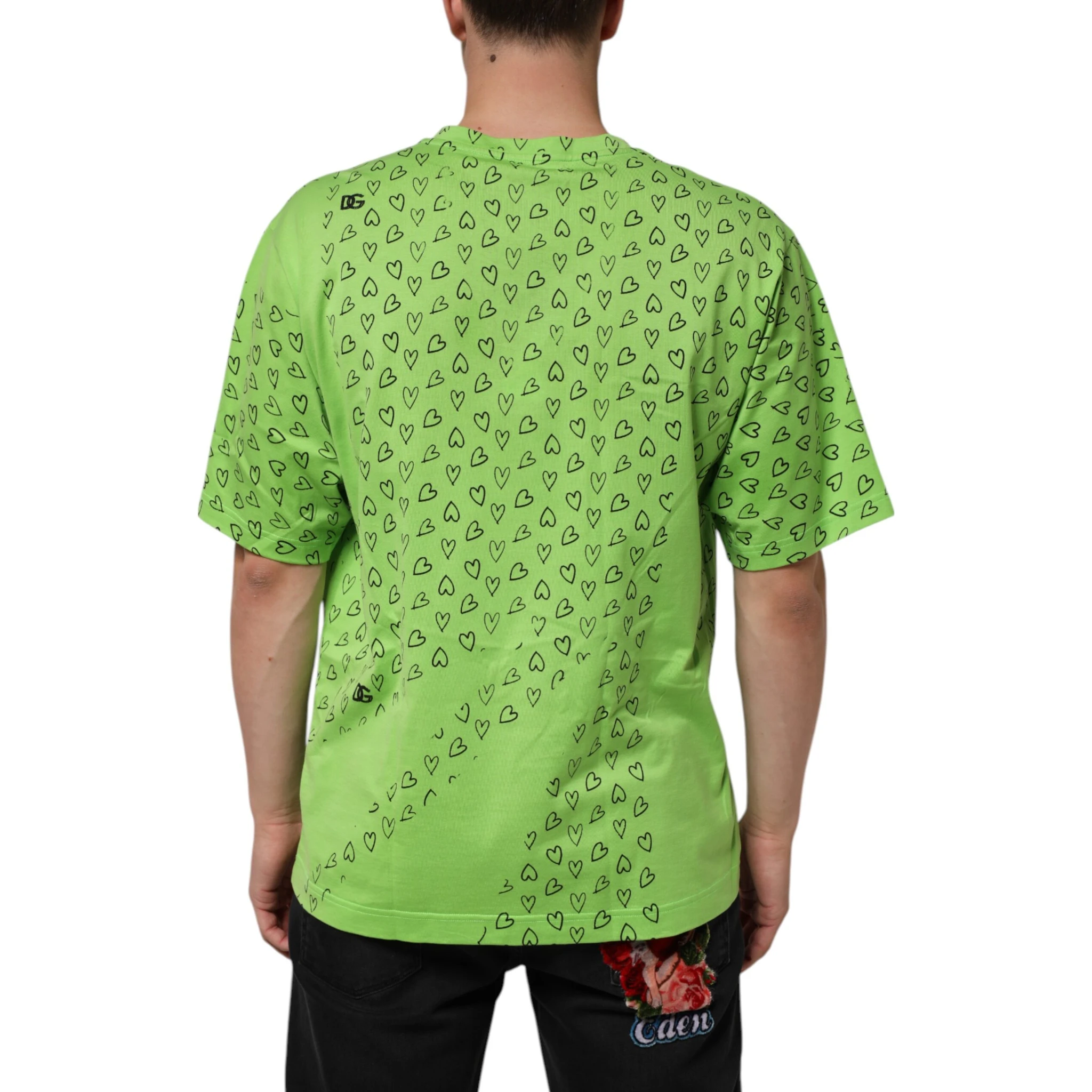 Green V-Neck DG Logo Heart Print T-shirt