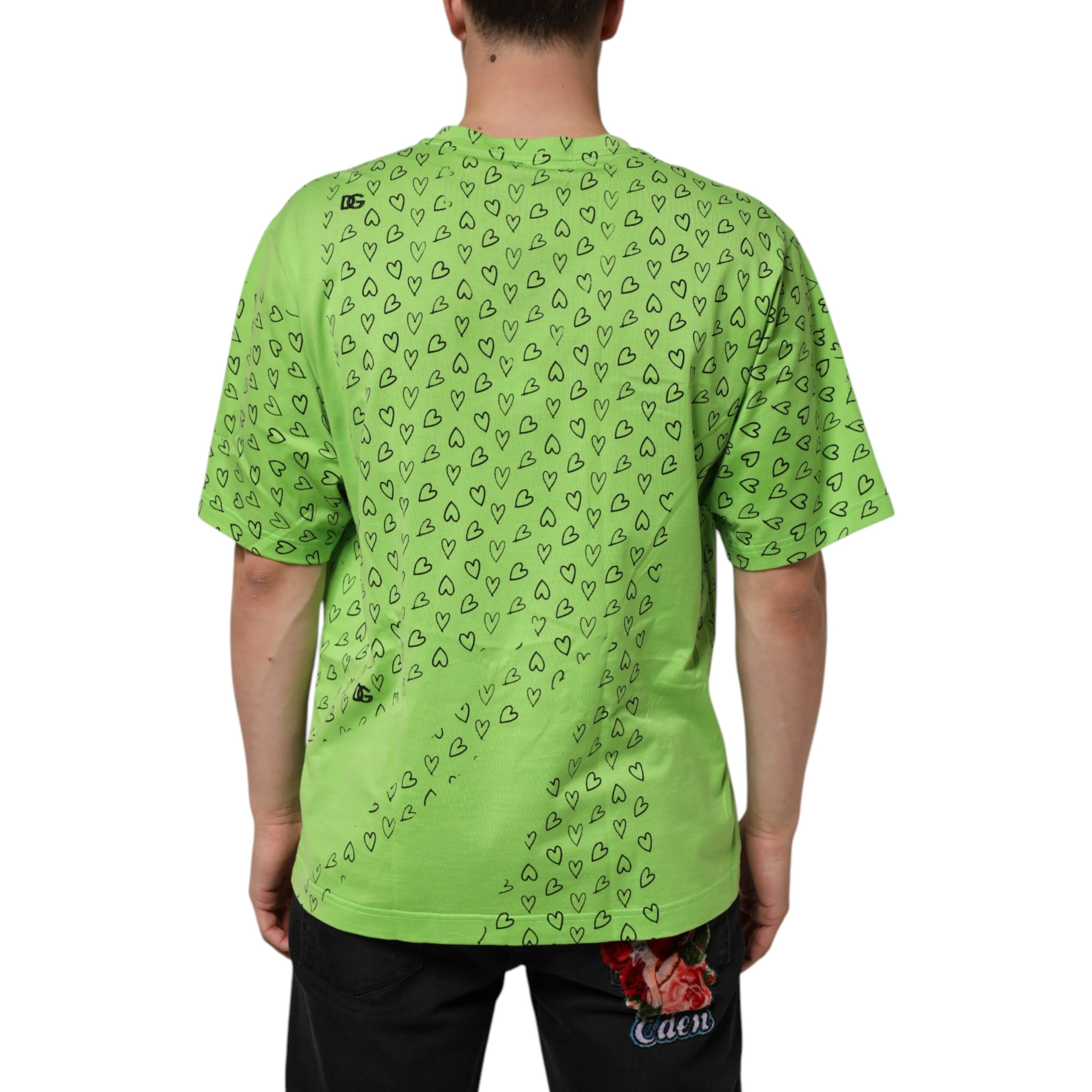 Green V-Neck DG Logo Heart Print T-shirt
