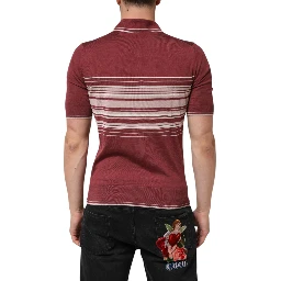 Cotton Burgundy Striped DG Logo Polo  T-shirt