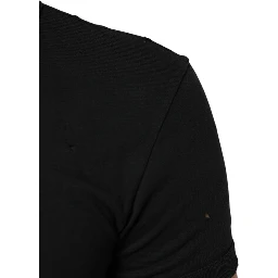 Black Cotton Tattered Logo V-Neck Men T-shirt