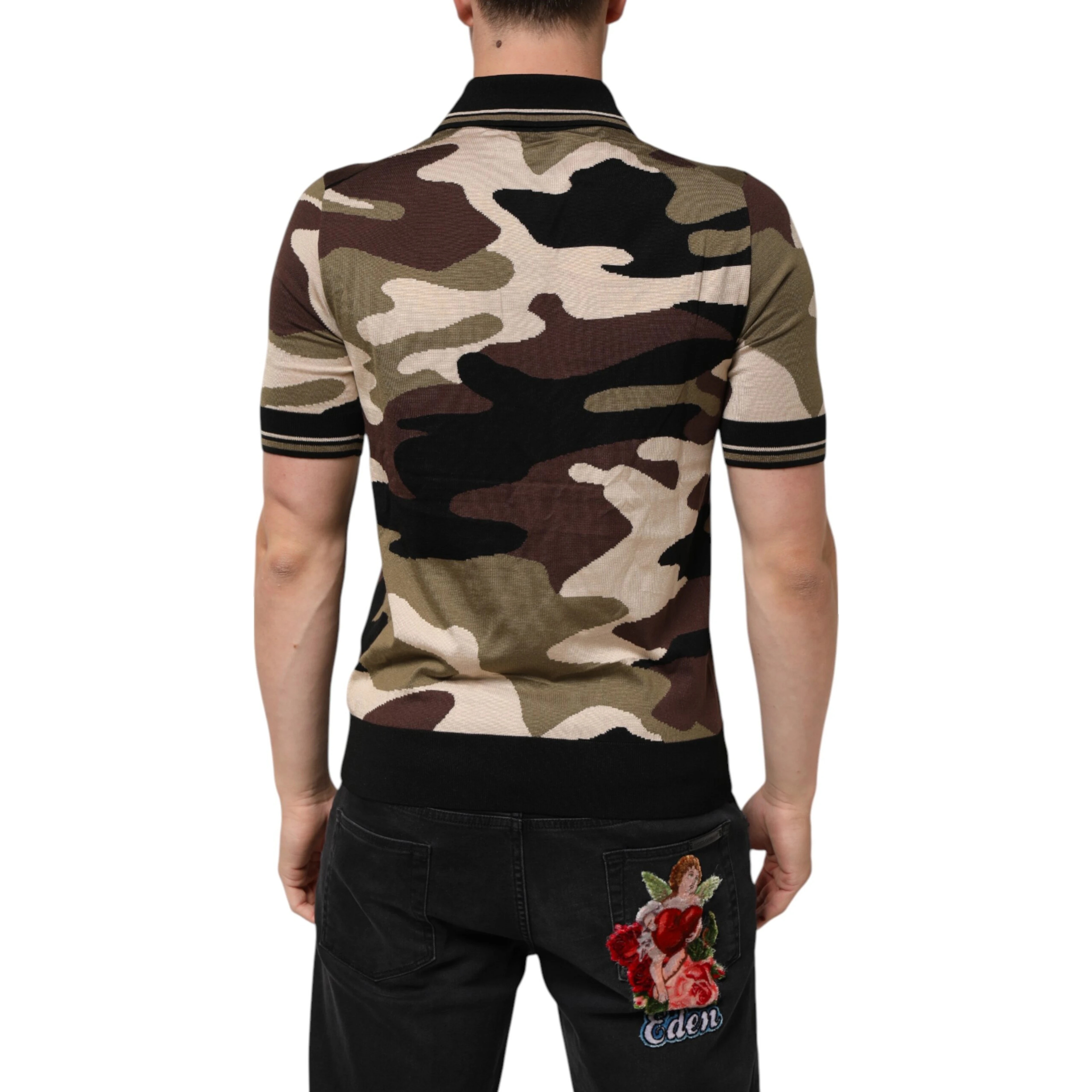 Camouflage Brown Silk MilitaryPolo T-shirt