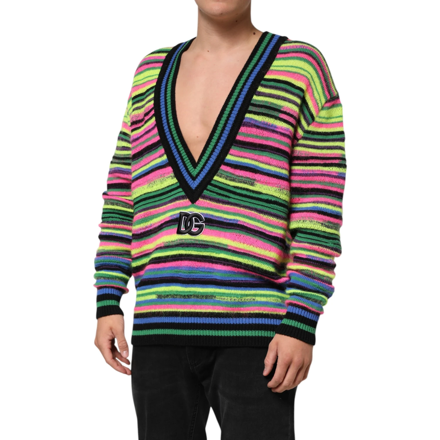 Multicolor DG Logo V-Neck Knit Pullover Sweater