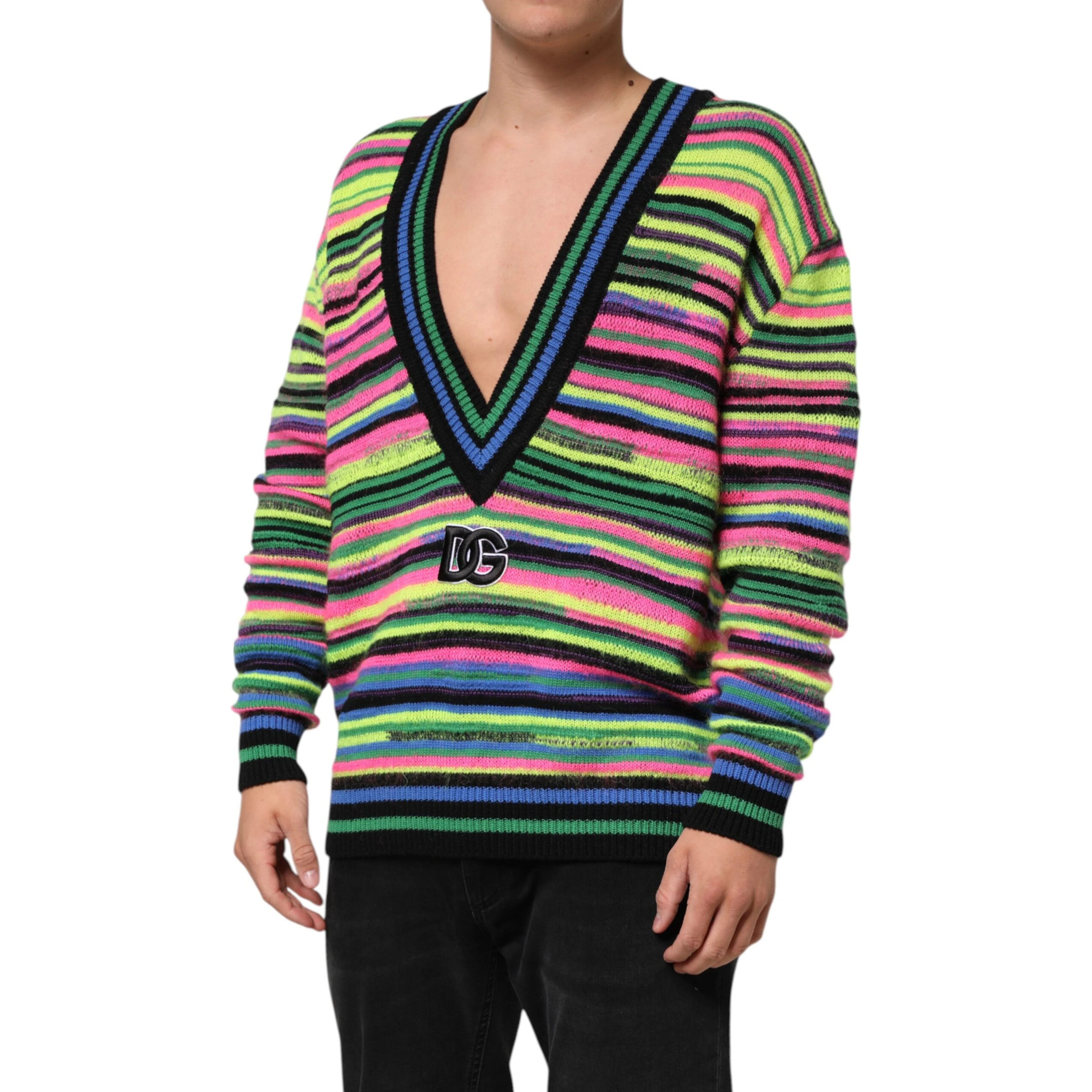 Multicolor DG Logo V-Neck Knit Pullover Sweater