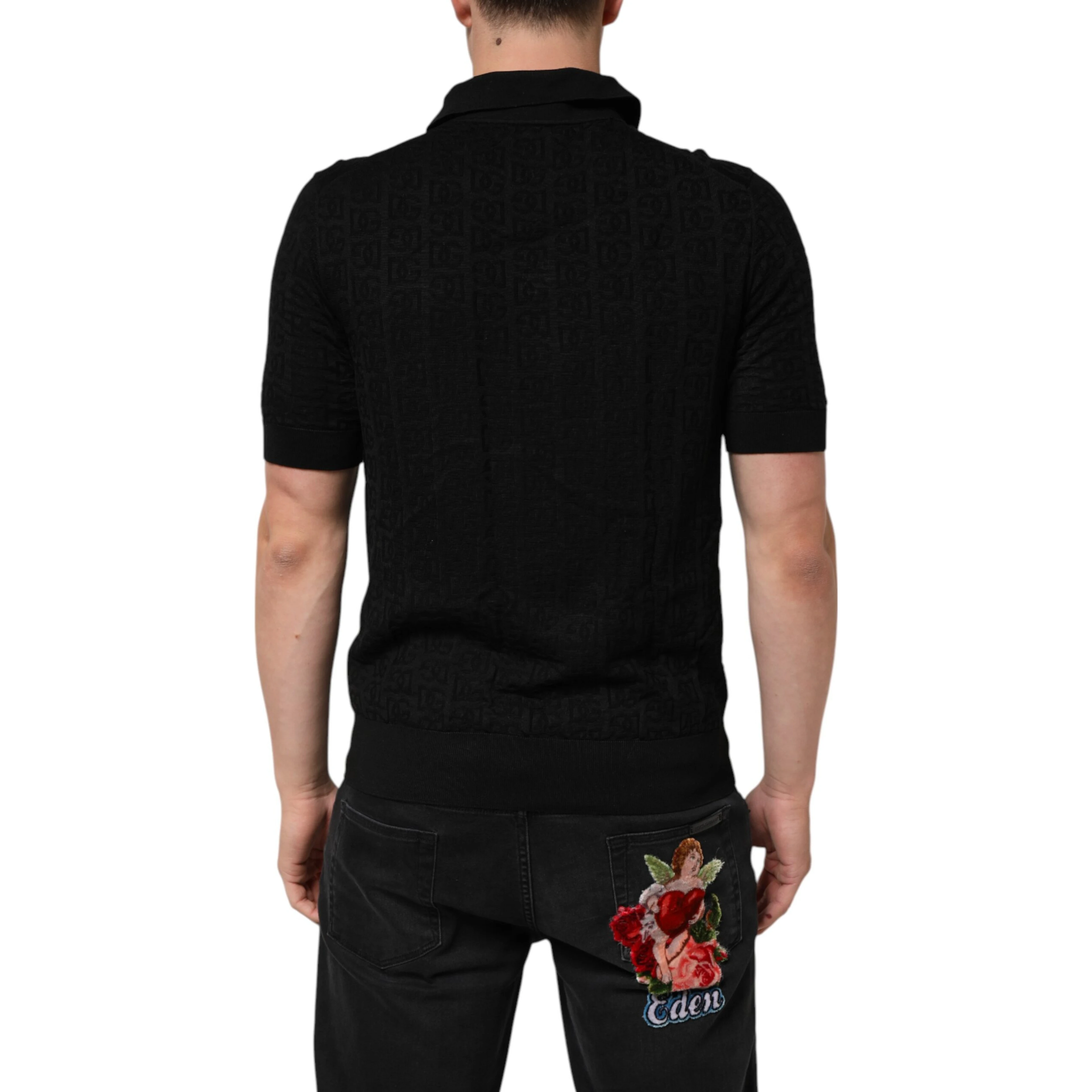 Black Silk Jacquard DG Polo Shirt T-shirt