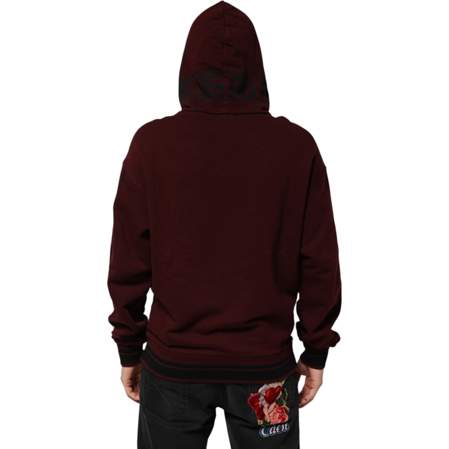 Burgundy Cotton Plaid Lined Men Hoodie Sweater